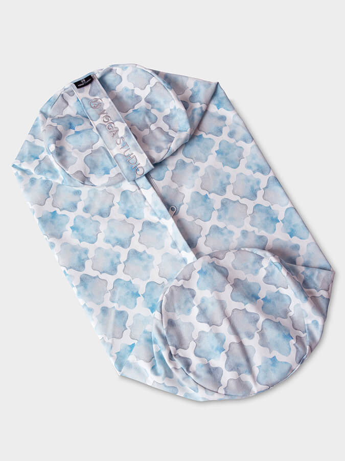 Yoga Studio Replacement Round Abstract Bolster Outer Cushion Cover Blue Arabesque