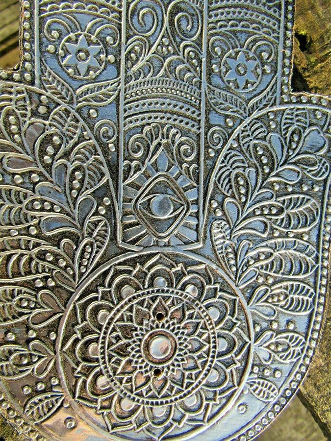 Namaste Hamsa Hand Embossed Incense Ash Catcher Holder