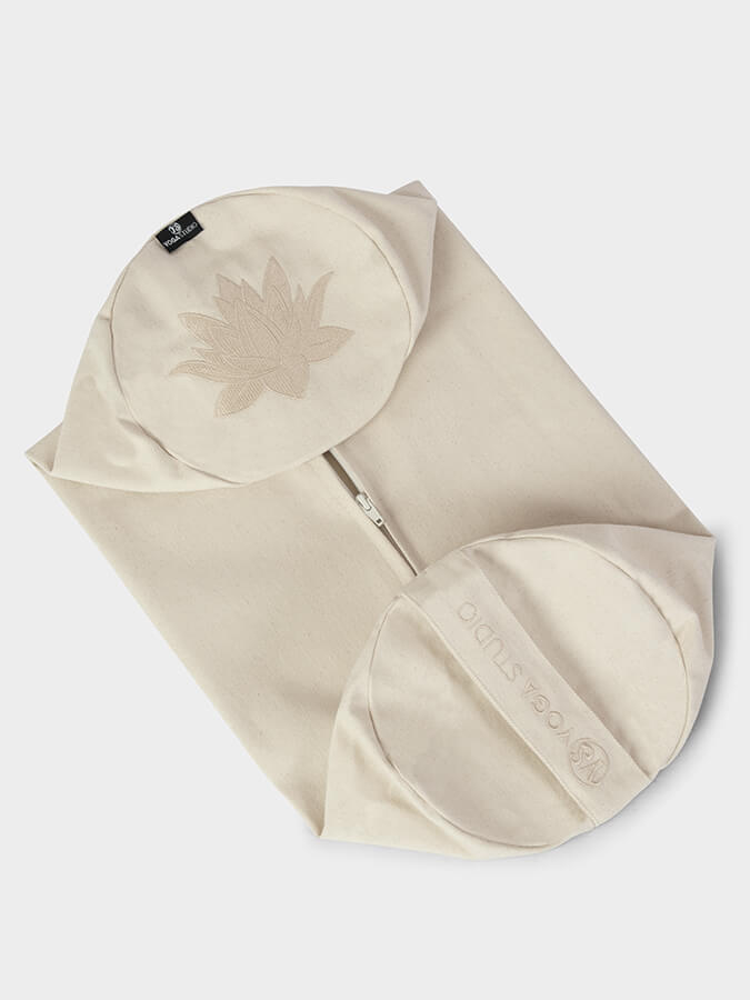 Yoga Studio Replacement Round Lotus Bolster Outer Cushion Cover Ecru Natural White