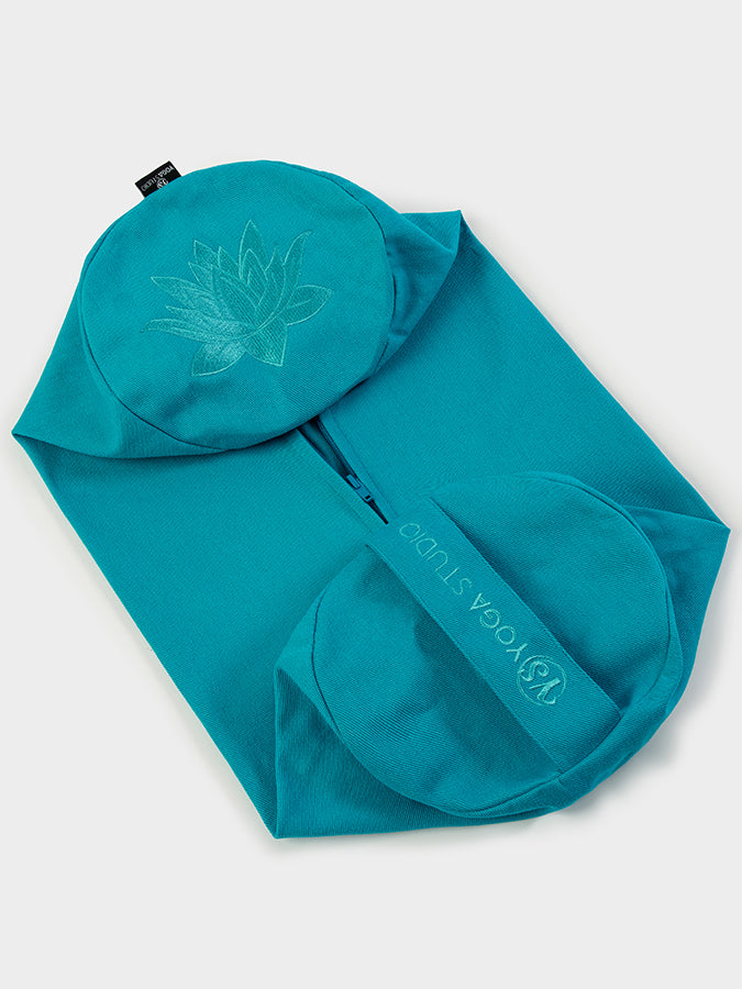 Yoga Studio Replacement Round Lotus Bolster Outer Cushion Cover Aqua Blue