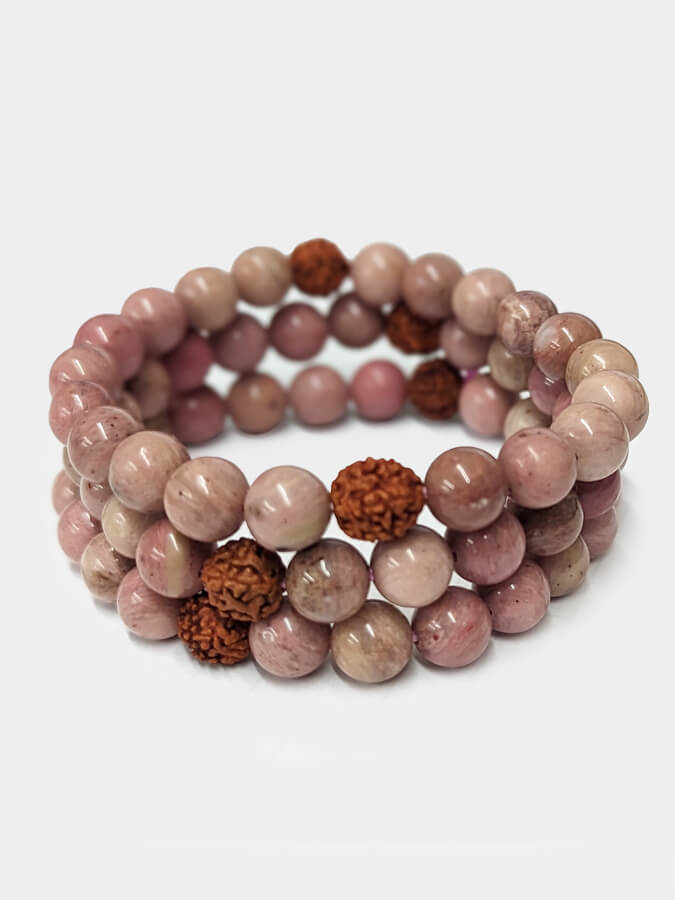 Yoga Studio Rhodochrosite Stone & Rudraksha Mala Bead Bracelet