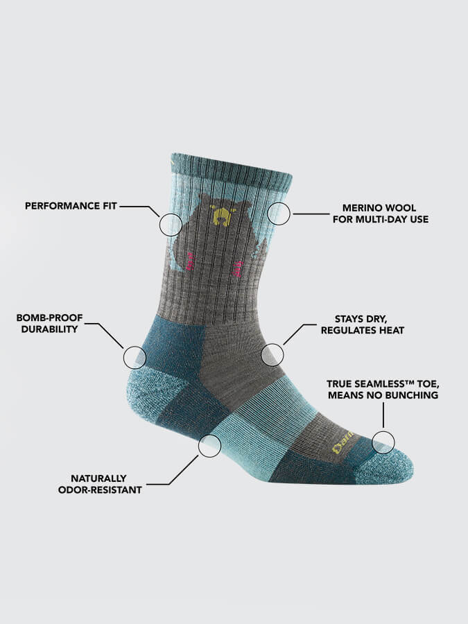 Darn Tough Women’s Bear Town Micro Crew Hiking Socks – Lightweight Merino Wool, Cushioned, Made In USA