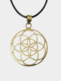 Round Pendant Necklace - Circle Flower - Gold Finish